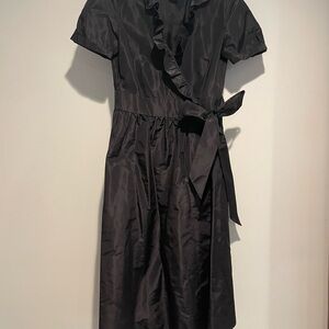 J. Crew Black Wrap Ruffled Midi Dress